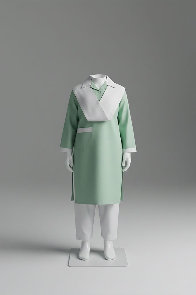 Girls green cotton school uniform with white dupatta